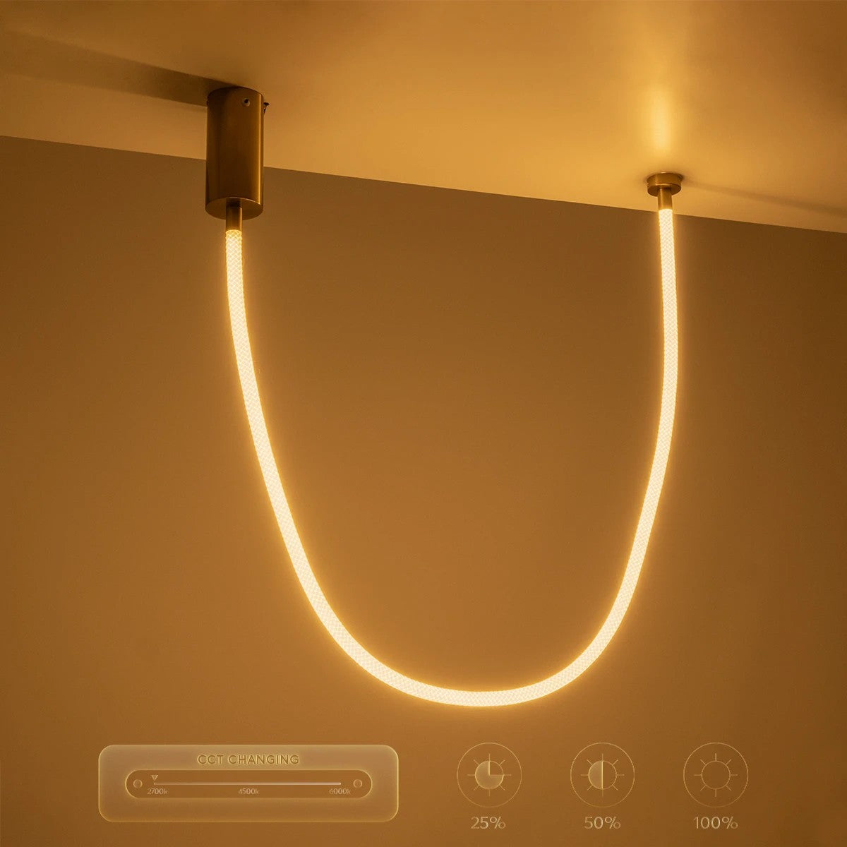 GLOW KLV-101-0155 Κρεμαστό Φωτιστικό Οροφής LED 27W 2700lm 360° AC 220-240V IP20 Ρυθμιζόμενο Λευκό CCT με Χειριστήριο από 2700K έως 6000K Dimmable - Lumileds SMD Chip - Χρυσό Πλατίνα - Μ90 x Π9 x Υ95