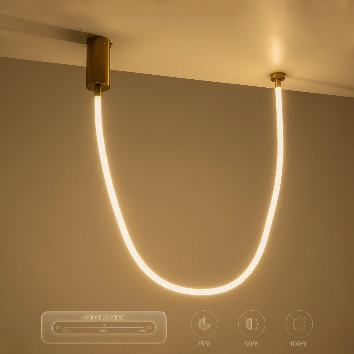 GLOW KLV-101-0155 Κρεμαστό Φωτιστικό Οροφής LED 27W 2700lm 360° AC 220-240V IP20 Ρυθμιζόμενο Λευκό CCT με Χειριστήριο από 2700K έως 6000K Dimmable - Lumileds SMD Chip - Χρυσό Πλατίνα - Μ90 x Π9 x Υ95