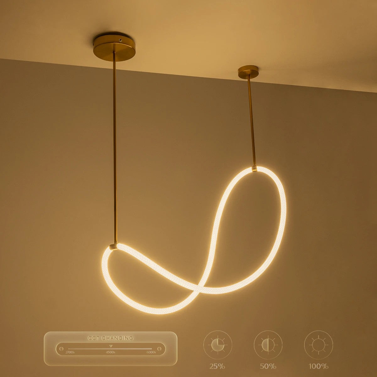 GLOW KLV-101-0156 Κρεμαστό Φωτιστικό Οροφής LED 34W 3400lm 360° AC 220-240V IP20 Ρυθμιζόμενο Λευκό CCT με Χειριστήριο από 2700K έως 6000K Dimmable - Lumileds SMD Chip - Χρυσό Πλατίνα - Μ20 x Π35 x Υ120