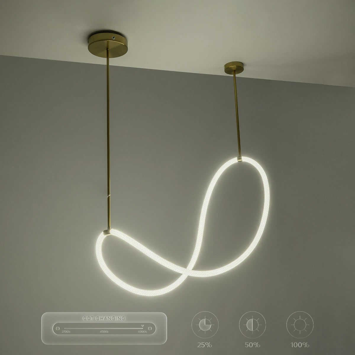 GLOW KLV-101-0156 Κρεμαστό Φωτιστικό Οροφής LED 34W 3400lm 360° AC 220-240V IP20 Ρυθμιζόμενο Λευκό CCT με Χειριστήριο από 2700K έως 6000K Dimmable - Lumileds SMD Chip - Χρυσό Πλατίνα - Μ20 x Π35 x Υ120