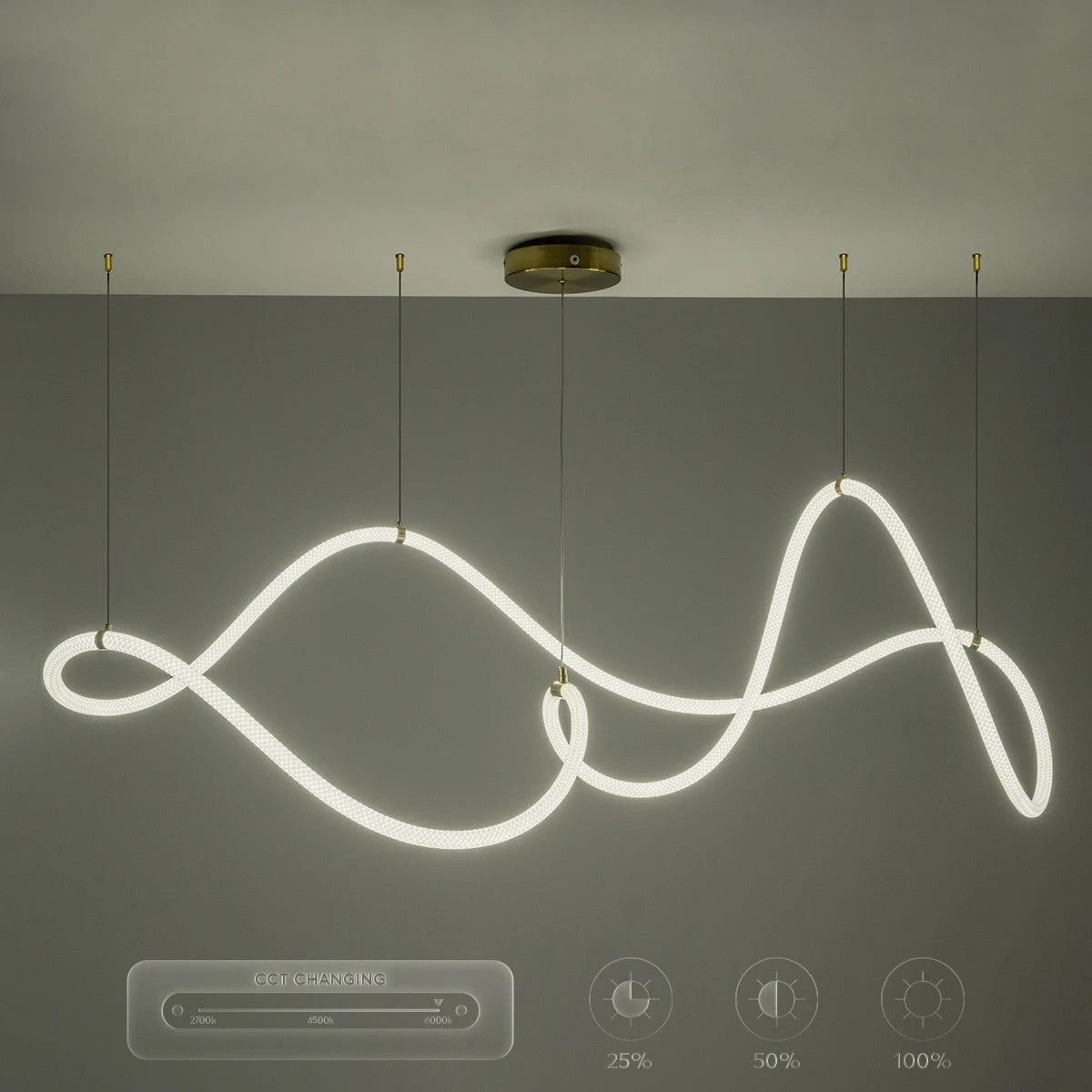 GLOW KLV-101-0157 Κρεμαστό Φωτιστικό Οροφής LED 65W 6500lm 360° AC 220-240V IP20 Ρυθμιζόμενο Λευκό CCT με Χειριστήριο από 2700K έως 6000K Dimmable - Lumileds SMD Chip - Σατινέ Χρυσό Βούρτσας - Μ150 x Π70 x Υ90