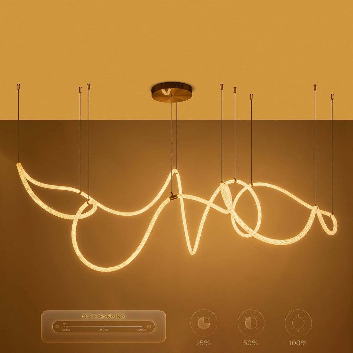 GLOW KLV-101-0158 Pendant LED Ceiling Light 105W 10500lm 360° AC 220-240V IP20 Adjustable White CCT with Remote Control from 2700K to 6000K Dimmable - Lumileds SMD Chip - Gold Platinum - L180 x W180 x H110