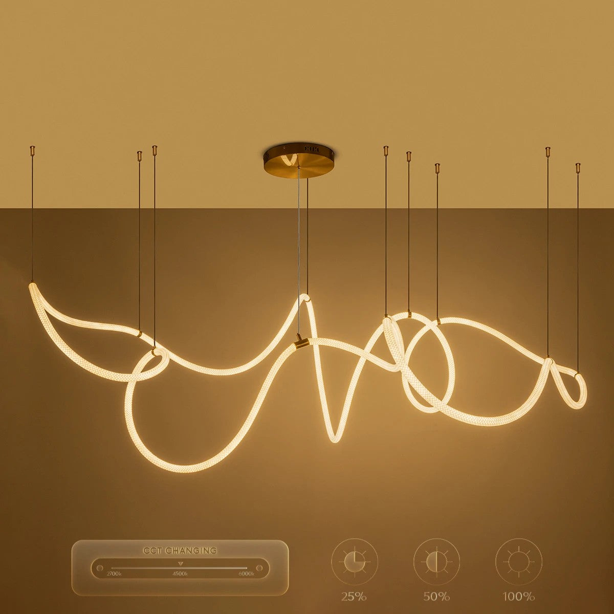 GLOW KLV-101-0158 Pendant LED Ceiling Light 105W 10500lm 360° AC 220-240V IP20 Adjustable White CCT with Remote Control from 2700K to 6000K Dimmable - Lumileds SMD Chip - Gold Platinum - L180 x W180 x H110