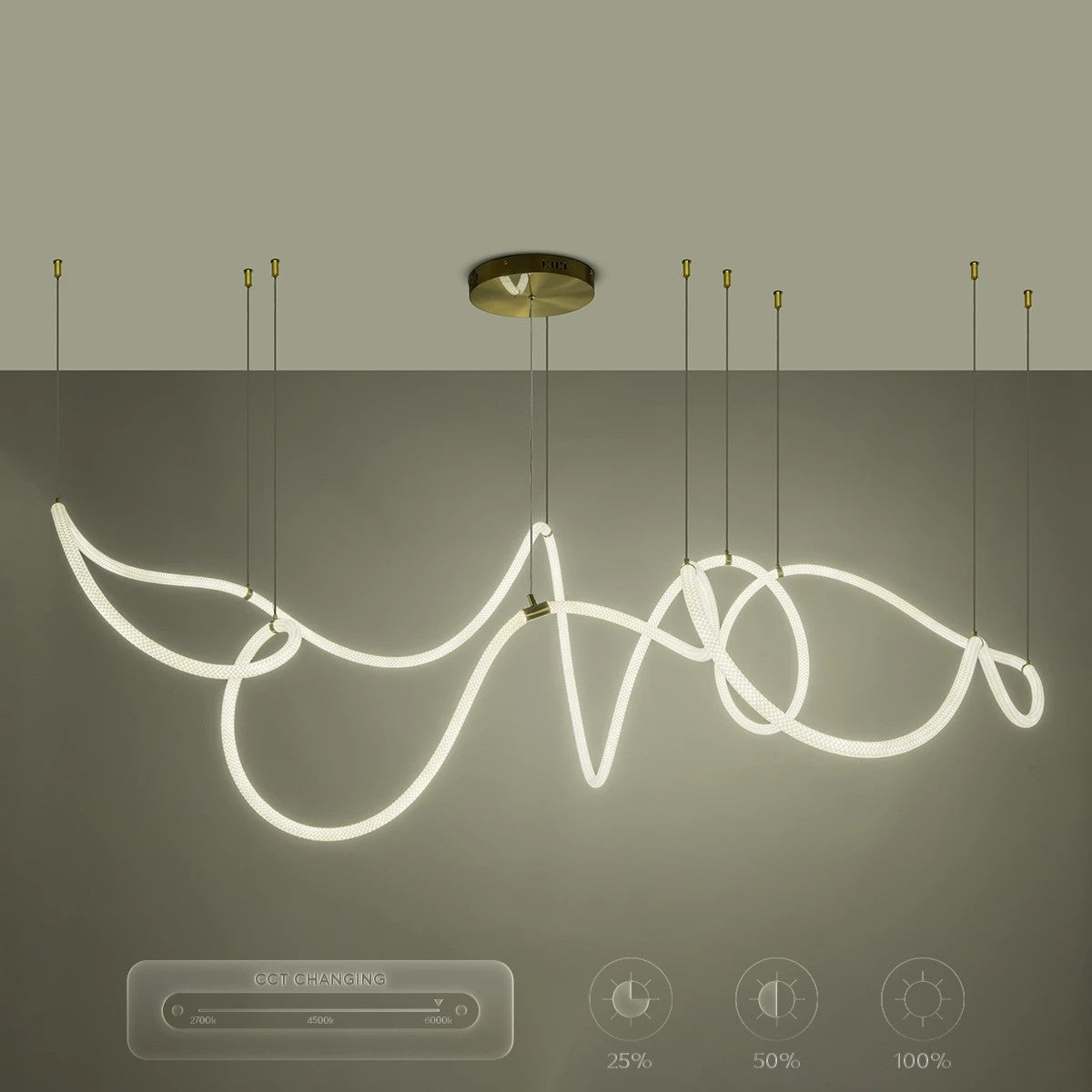 GLOW KLV-101-0158 Pendant LED Ceiling Light 105W 10500lm 360° AC 220-240V IP20 Adjustable White CCT with Remote Control from 2700K to 6000K Dimmable - Lumileds SMD Chip - Gold Platinum - L180 x W180 x H110
