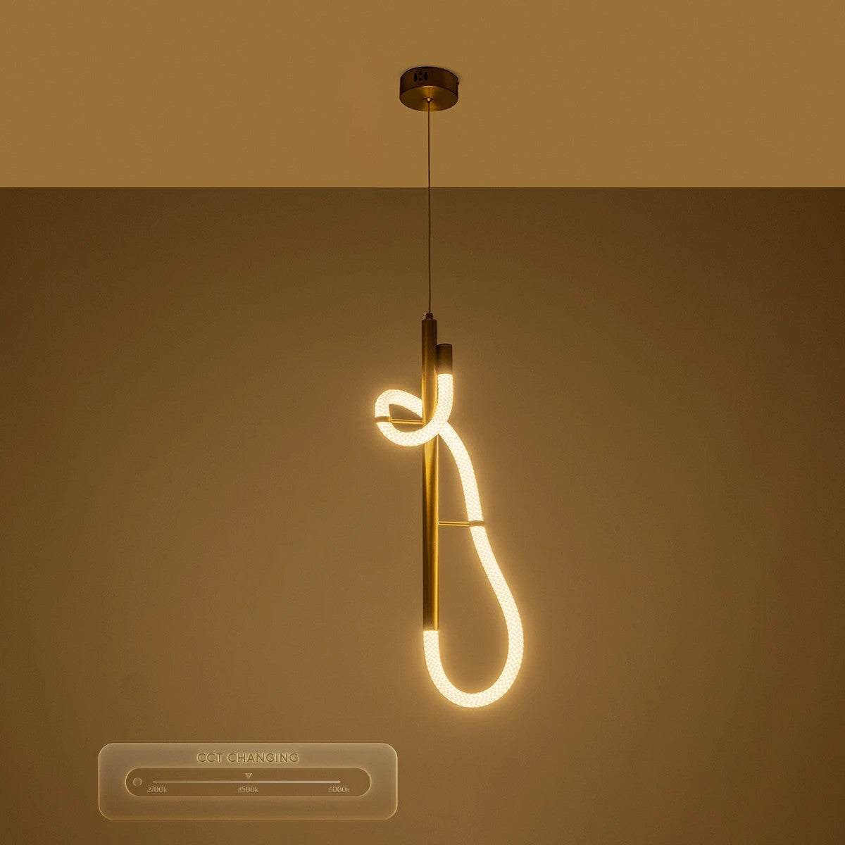 GLOW KLV-101-0159 Κρεμαστό Φωτιστικό Οροφής LED 24W 2400lm 360° AC 220-240V IP20 Ρυθμιζόμενο Λευκό CCT με On/Off 2700K/4500K/6000K - Lumileds SMD Chip - Χρυσό Πλατίνα - Μ24 x Π10 x Υ62