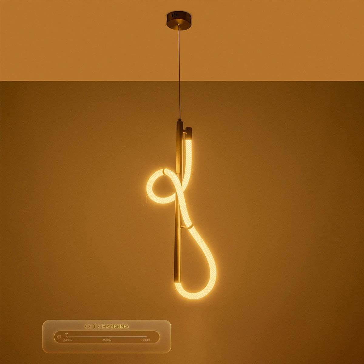 GLOW KLV-101-0160 Κρεμαστό Φωτιστικό Οροφής LED 24W 2400lm 360° AC 220-240V IP20 Ρυθμιζόμενο Λευκό CCT με On/Off 2700K/4500K/6000K - Lumileds SMD Chip - Χρυσό Πλατίνα - Μ30 x Π17 x Υ66