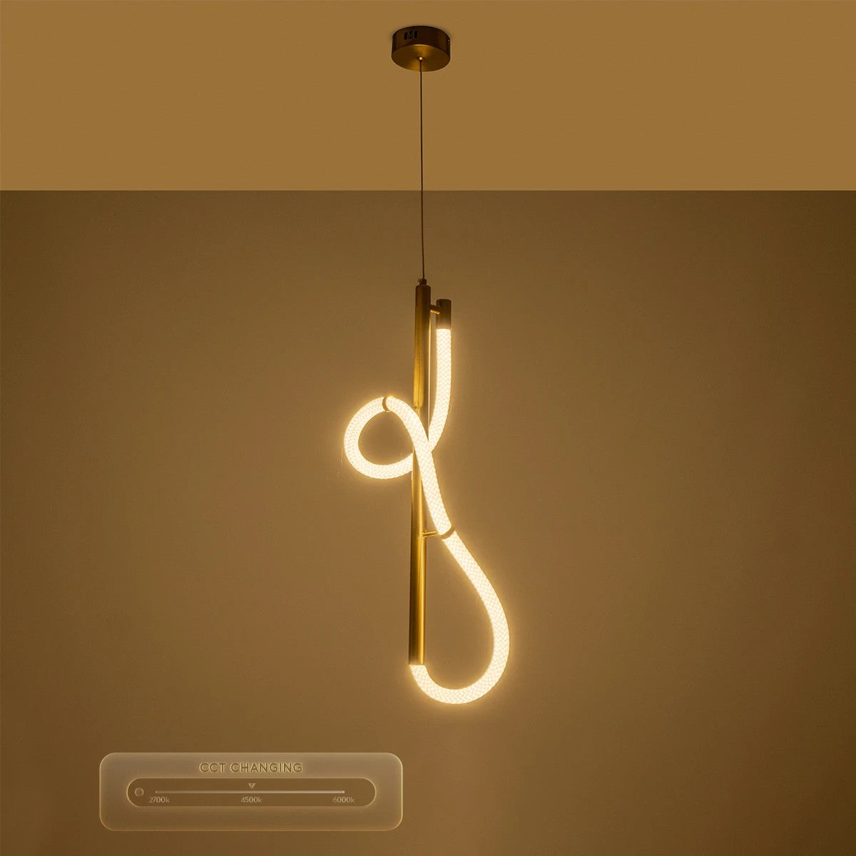 GLOW KLV-101-0160 Κρεμαστό Φωτιστικό Οροφής LED 24W 2400lm 360° AC 220-240V IP20 Ρυθμιζόμενο Λευκό CCT με On/Off 2700K/4500K/6000K - Lumileds SMD Chip - Χρυσό Πλατίνα - Μ30 x Π17 x Υ66