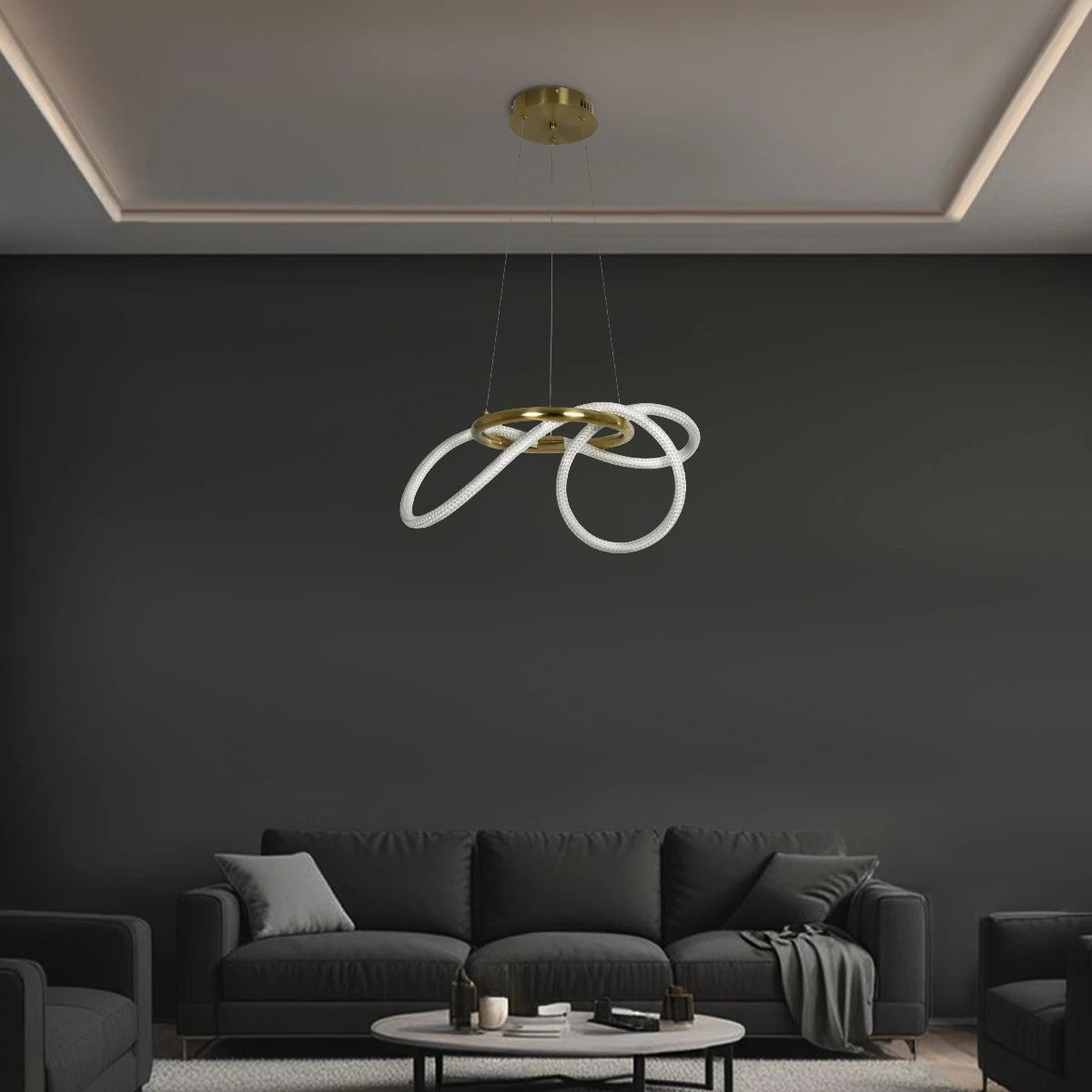 GLOW KLV-101-0161 Κρεμαστό Φωτιστικό Οροφής LED 30W 3000lm 360° AC 220-240V IP20 Ρυθμιζόμενο Λευκό CCT με Χειριστήριο από 2700K έως 6000K Dimmable - Lumileds SMD Chip - Χρυσό Πλατίνα - Μ40 x Π40 x Υ30