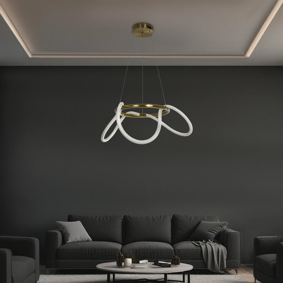 GLOW KLV-101-0162 Κρεμαστό Φωτιστικό Οροφής LED 36W 3600lm 360° AC 220-240V IP20 Ρυθμιζόμενο Λευκό CCT με Χειριστήριο από 2700K έως 6000K Dimmable - Lumileds SMD Chip - Χρυσό Πλατίνα - Μ70 x Π70 x Υ40