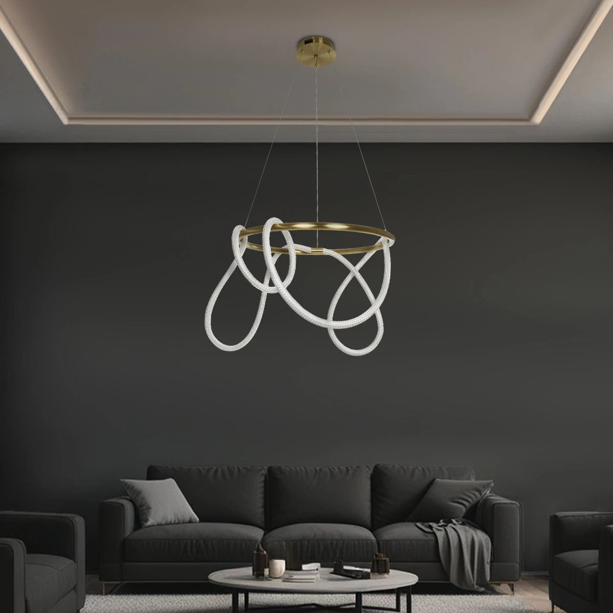 GLOW KLV-101-0163 Κρεμαστό Φωτιστικό Οροφής LED 58W 5800lm 360° AC 220-240V IP20 Ρυθμιζόμενο Λευκό CCT με Χειριστήριο από 2700K έως 6000K Dimmable - Lumileds SMD Chip - Χρυσό Πλατίνα - Μ80 x Π80 x Υ40