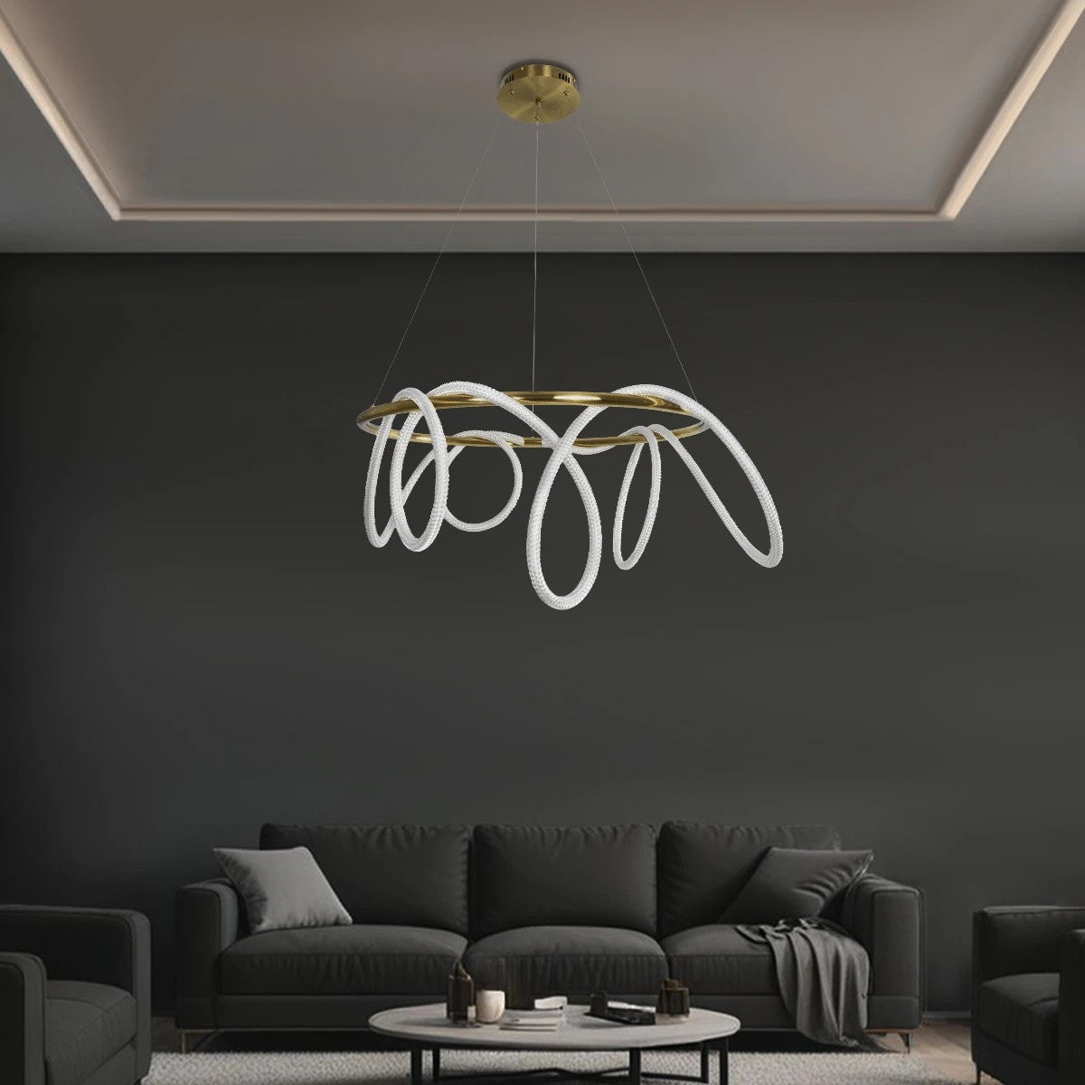 GLOW KLV-101-0164 Κρεμαστό Φωτιστικό Οροφής LED 69W 6900lm 360° AC 220-240V IP20 Ρυθμιζόμενο Λευκό CCT με Χειριστήριο από 2700K έως 6000K Dimmable - Lumileds SMD Chip - Χρυσό Πλατίνα - Μ100 x Π100 x Υ40