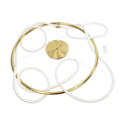 GLOW KLV-101-0164 Κρεμαστό Φωτιστικό Οροφής LED 69W 6900lm 360° AC 220-240V IP20 Ρυθμιζόμενο Λευκό CCT με Χειριστήριο από 2700K έως 6000K Dimmable - Lumileds SMD Chip - Χρυσό Πλατίνα - Μ100 x Π100 x Υ40