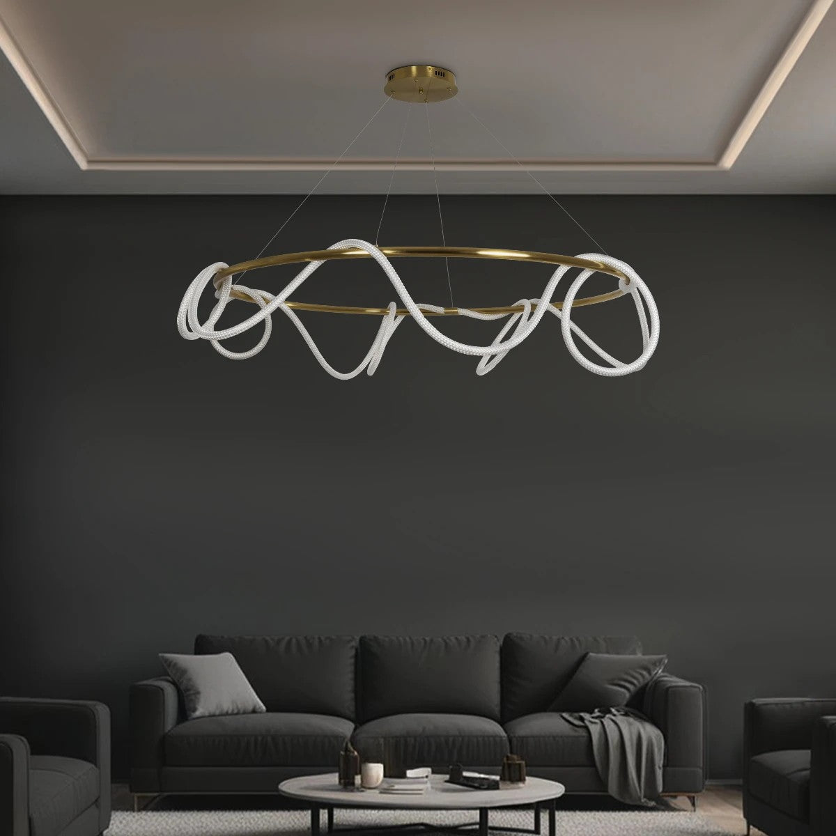 GLOW KLV-101-0165 Κρεμαστό Φωτιστικό Οροφής LED 100W 10000lm 360° AC 220-240V IP20 Ρυθμιζόμενο Λευκό CCT με Χειριστήριο από 2700K έως 6000K Dimmable - Lumileds SMD Chip - Χρυσό Πλατίνα - Μ150 x Π150 x Υ100