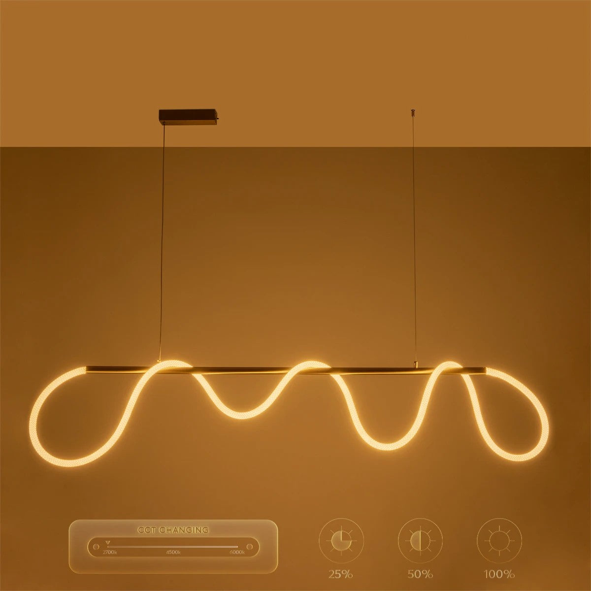 GLOW KLV-101-0167 Κρεμαστό Φωτιστικό Οροφής LED 45W 4500lm 360° AC 220-240V IP20 Ρυθμιζόμενο Λευκό CCT με Χειριστήριο από 2700K έως 6000K Dimmable - Lumileds SMD Chip - Χρυσό Πλατίνα - Μ180 x Π30 x Υ40