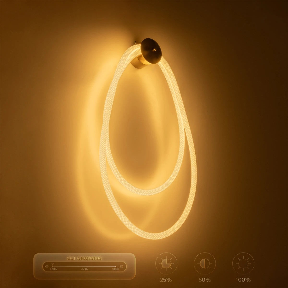 GLOW KLV-101-0170 Φωτιστικό Τοίχου / Απλίκα LED 45W 4500lm 360° AC 220-240V IP20 Ρυθμιζόμενο Λευκό CCT με Χειριστήριο από 2700K έως 6000K Dimmable - Lumileds SMD Chip - Χρυσό Πλατίνα - Μ30 x Π15 x Υ110