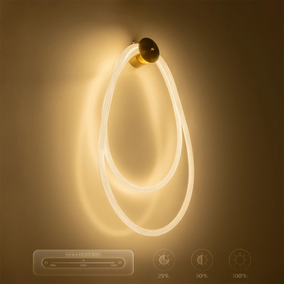 GLOW KLV-101-0170 Φωτιστικό Τοίχου / Απλίκα LED 45W 4500lm 360° AC 220-240V IP20 Ρυθμιζόμενο Λευκό CCT με Χειριστήριο από 2700K έως 6000K Dimmable - Lumileds SMD Chip - Χρυσό Πλατίνα - Μ30 x Π15 x Υ110