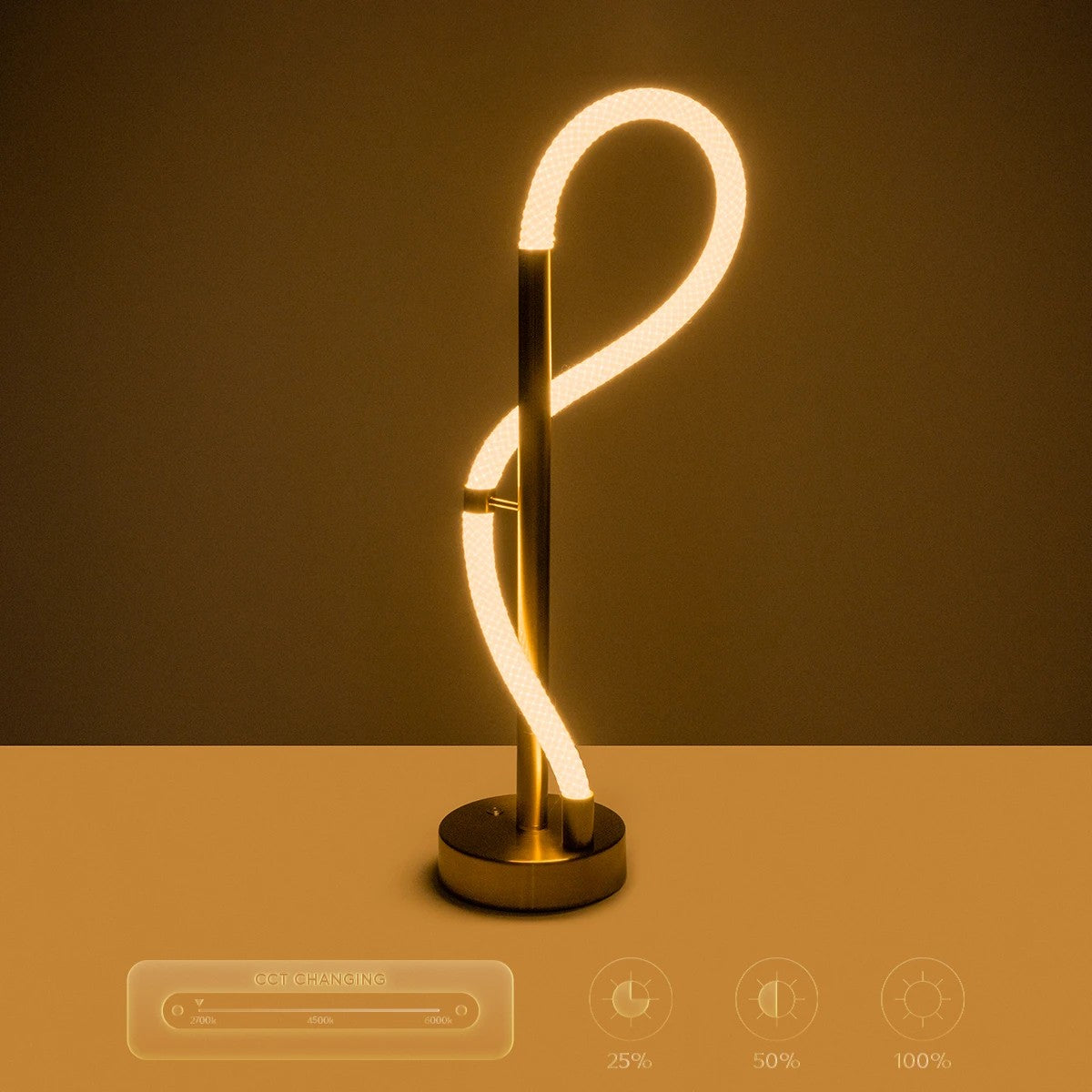 GLOW KLV-101-0172 Επιτραπέζιο Φωτιστικό Πορτατίφ LED 18W 1800lm 360° AC 220-240V IP20 Ρυθμιζόμενο Λευκό CCT με Αφή 2700K/4500K/6000K Dimmable - Lumileds SMD Chip - Χρυσό Πλατίνα - Μ30 x Π30 x Υ60