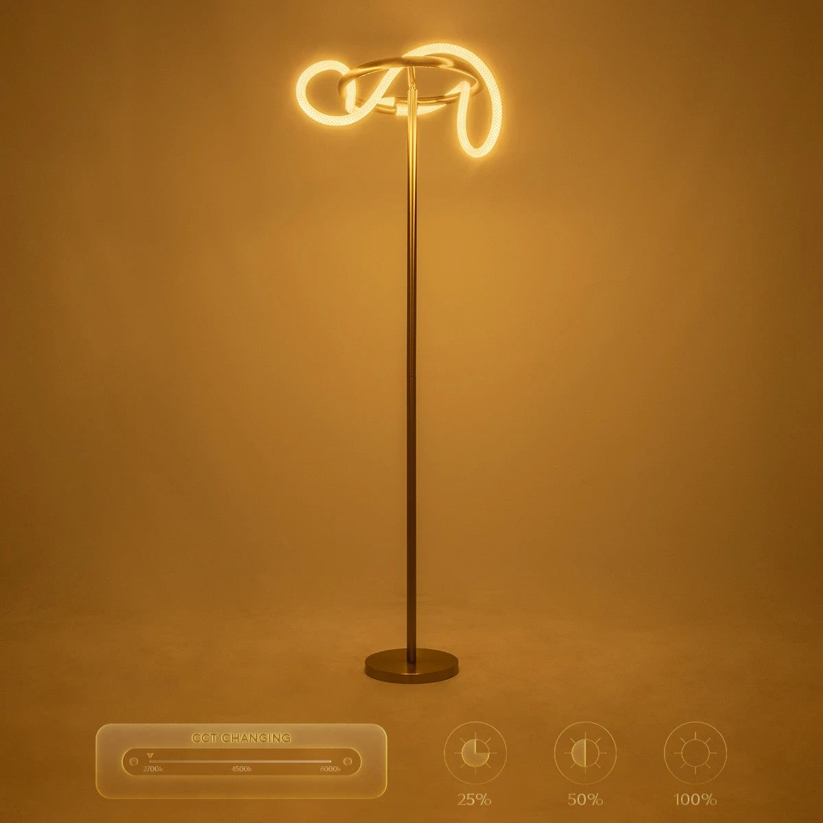 GLOW KLV-101-0174 Επιδαπέδιο Φωτιστικό LED 30W 3000lm 360° AC 220-240V IP20 Ρυθμιζόμενο Λευκό CCT με Αφή 2700K/4500K/6000K Dimmable - Lumileds SMD Chip - Χρυσό Πλατίνα - Μ45 x Π45 x Υ160