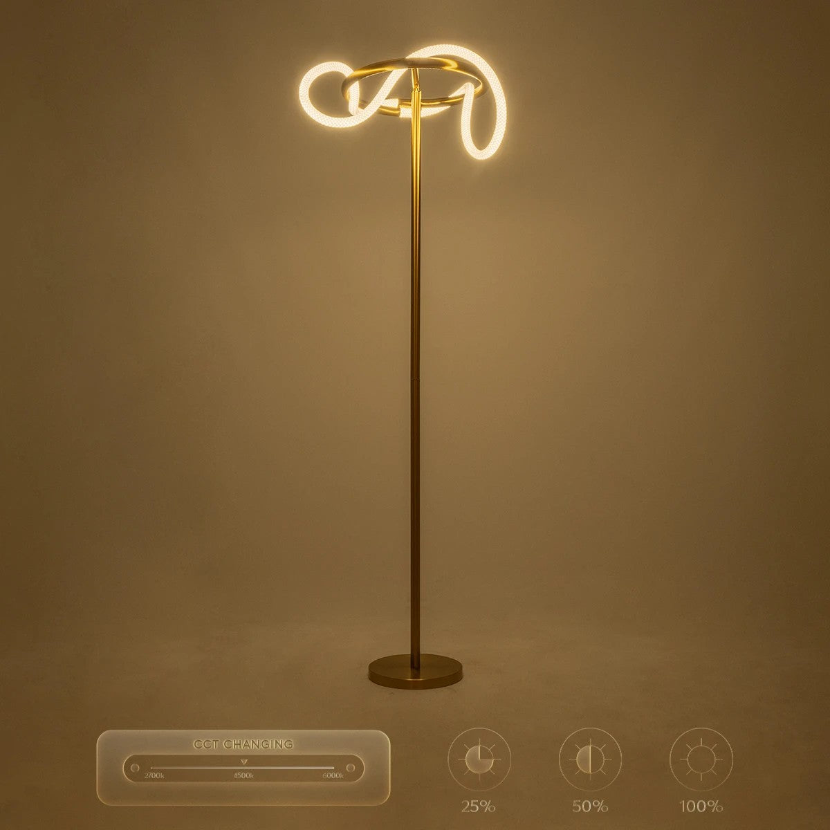 GLOW KLV-101-0174 Επιδαπέδιο Φωτιστικό LED 30W 3000lm 360° AC 220-240V IP20 Ρυθμιζόμενο Λευκό CCT με Αφή 2700K/4500K/6000K Dimmable - Lumileds SMD Chip - Χρυσό Πλατίνα - Μ45 x Π45 x Υ160