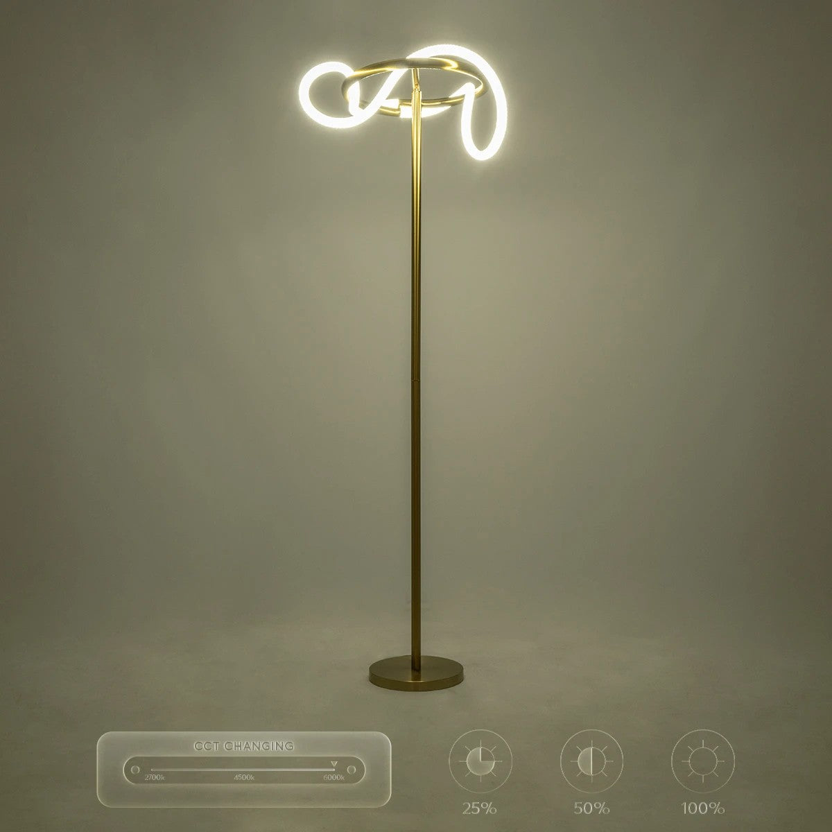 GLOW KLV-101-0174 Επιδαπέδιο Φωτιστικό LED 30W 3000lm 360° AC 220-240V IP20 Ρυθμιζόμενο Λευκό CCT με Αφή 2700K/4500K/6000K Dimmable - Lumileds SMD Chip - Χρυσό Πλατίνα - Μ45 x Π45 x Υ160