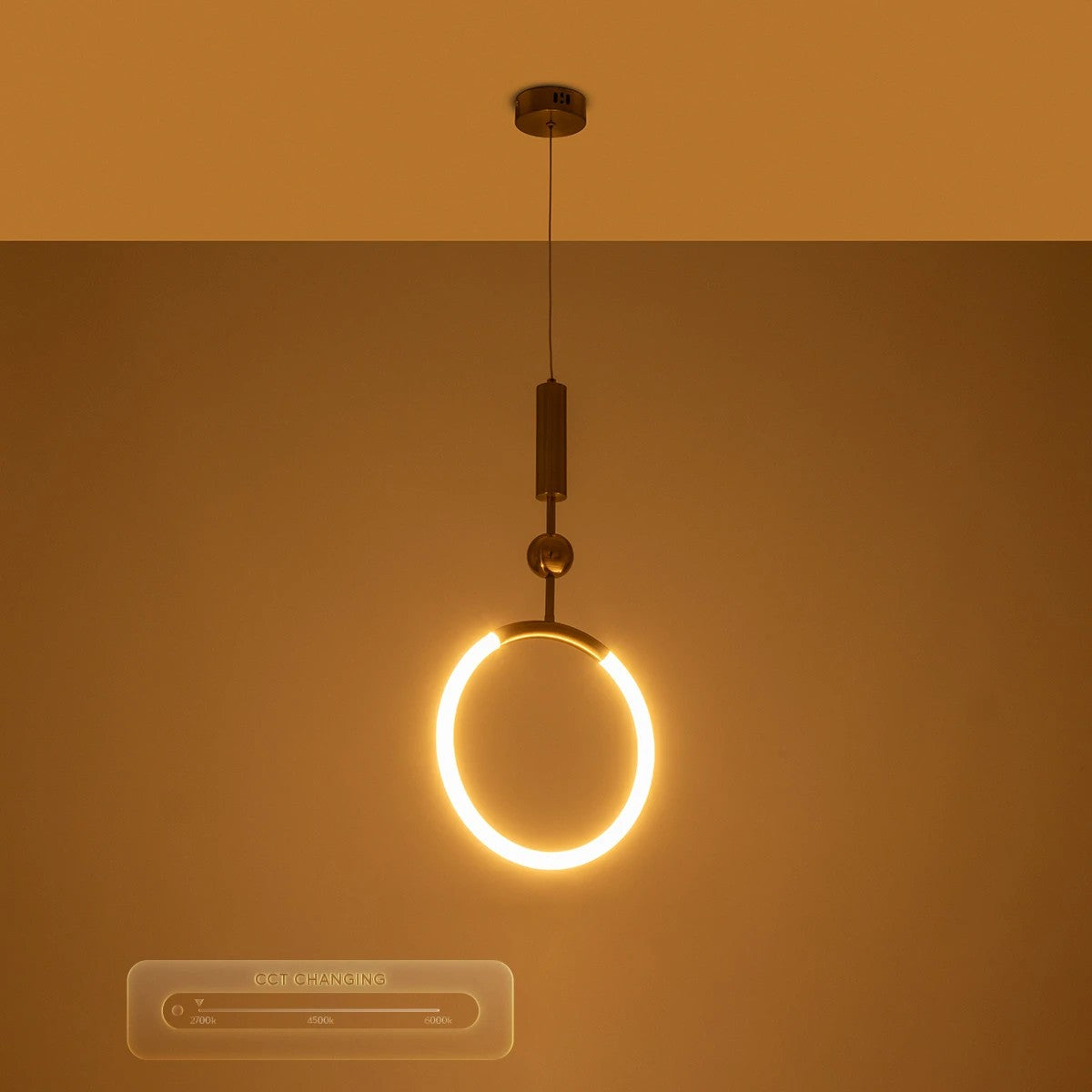 GLOW KLV-101-0175 Κρεμαστό Φωτιστικό Οροφής LED 18W 1800lm 360° AC 220-240V IP20 Ρυθμιζόμενο Λευκό CCT με On/Off 2700K/4500K/6000K - Lumileds SMD Chip - Χρυσό Πλατίνα - Μ30 x Π6 x Υ60