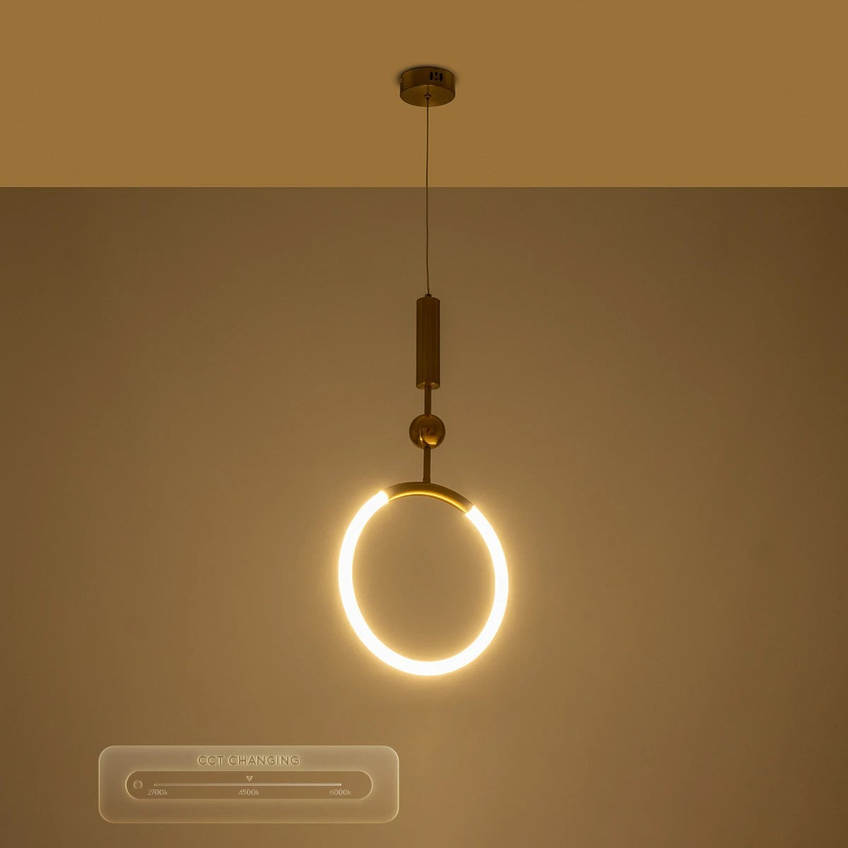 GLOW KLV-101-0175 Κρεμαστό Φωτιστικό Οροφής LED 18W 1800lm 360° AC 220-240V IP20 Ρυθμιζόμενο Λευκό CCT με On/Off 2700K/4500K/6000K - Lumileds SMD Chip - Χρυσό Πλατίνα - Μ30 x Π6 x Υ60