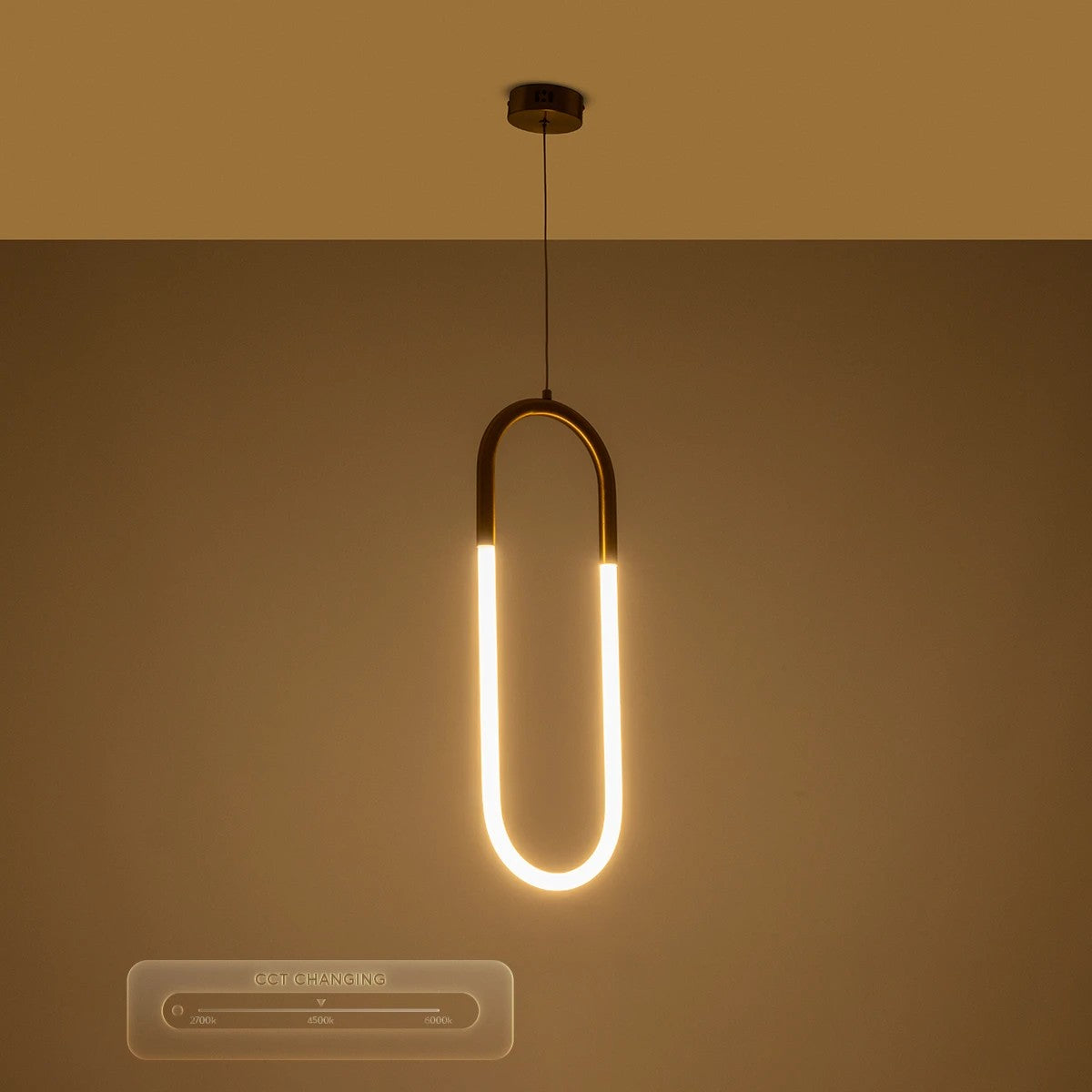 GLOW KLV-101-0176 Κρεμαστό Φωτιστικό Οροφής LED 18W 1800lm 360° AC 220-240V IP20 Ρυθμιζόμενο Λευκό CCT με On/Off 2700K/4500K/6000K - Lumileds SMD Chip - Χρυσό Πλατίνα - Μ20 x Π2.5 x Υ60