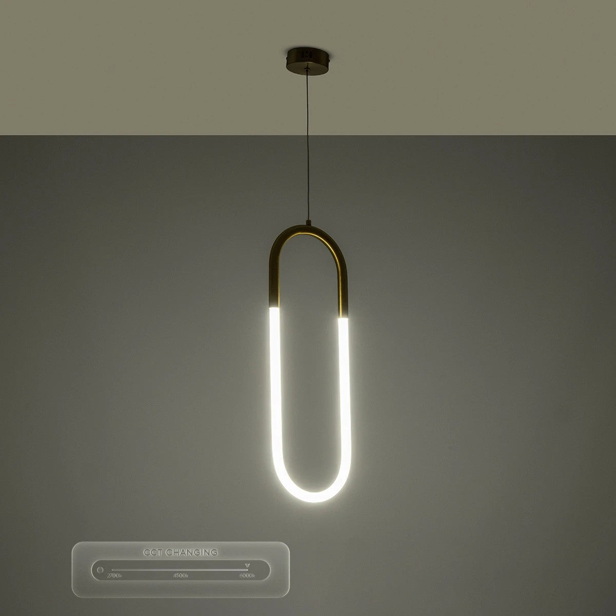 GLOW KLV-101-0176 Κρεμαστό Φωτιστικό Οροφής LED 18W 1800lm 360° AC 220-240V IP20 Ρυθμιζόμενο Λευκό CCT με On/Off 2700K/4500K/6000K - Lumileds SMD Chip - Χρυσό Πλατίνα - Μ20 x Π2.5 x Υ60