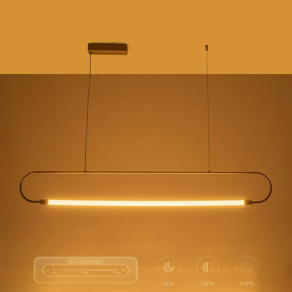 GLOW KLV-101-0177 Κρεμαστό Φωτιστικό Οροφής LED 15W 1500lm 360° AC 220-240V IP20 Ρυθμιζόμενο Λευκό CCT με Χειριστήριο από 2700K έως 6000K Dimmable - Lumileds SMD Chip - Χρυσό Πλατίνα - Μ120 x Π3 x Υ17