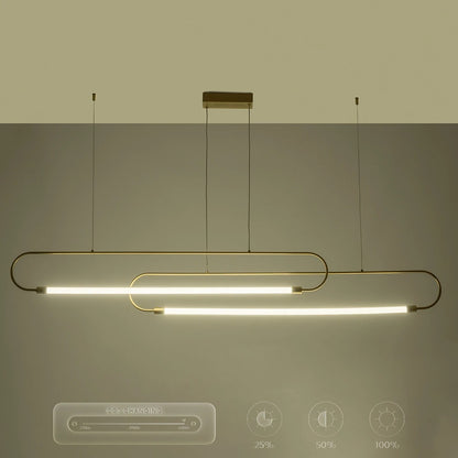 GLOW KLV-101-0178 Κρεμαστό Φωτιστικό Οροφής LED 28W 2800lm 360° AC 220-240V IP20 Ρυθμιζόμενο Λευκό CCT με Χειριστήριο από 2700K έως 6000K Dimmable - Lumileds SMD Chip - Χρυσό Πλατίνα - Μ167 x Π7 x Υ24