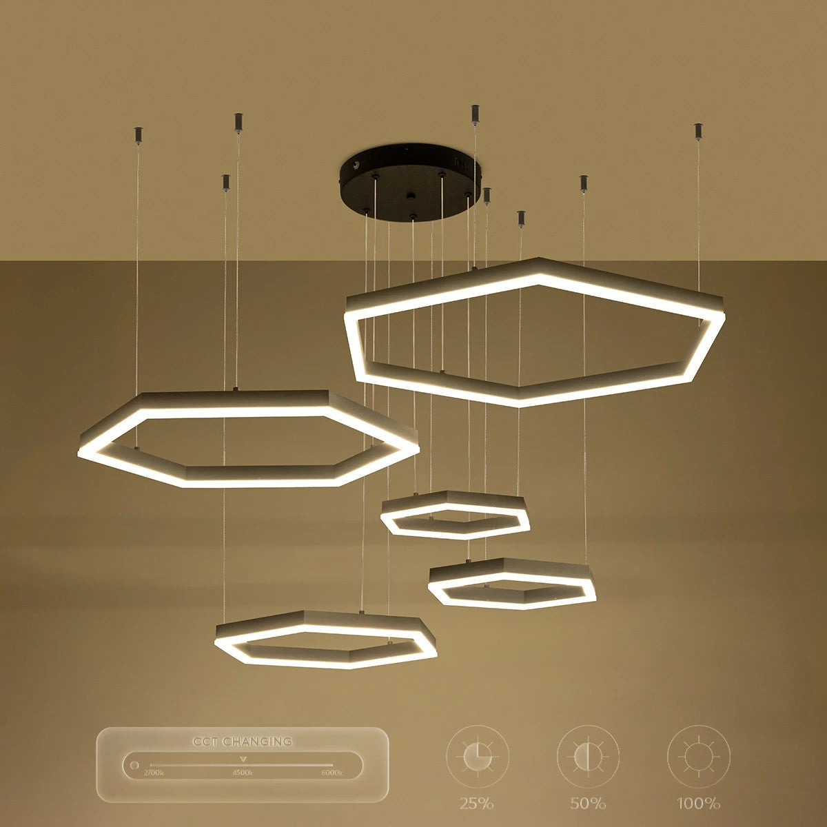 LEXAGON KLV-101-0179 Κρεμαστό Φωτιστικό Οροφής LED 120W 12000lm 200° AC 220-240V IP20 Ρυθμιζόμενο Λευκό CCT με Χειριστήριο από 2700K έως 6000K Dimmable - Lumileds SMD Chip - Μαύρο Ματ - Μ110 x Π90 x Υ110