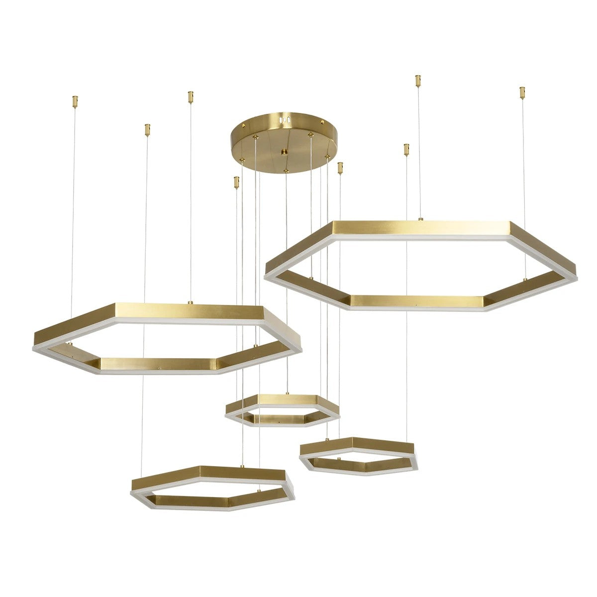 LEXAGON KLV-101-0180 Κρεμαστό Φωτιστικό Οροφής LED 120W 12000lm 200° AC 220-240V IP20 Ρυθμιζόμενο Λευκό CCT με Χειριστήριο από 2700K έως 6000K Dimmable - Lumileds SMD Chip - Χρυσό Πλατίνα - Μ110 x Π90 x Υ110