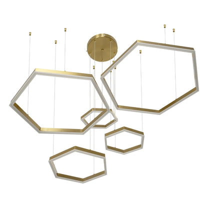 LEXAGON KLV-101-0180 Κρεμαστό Φωτιστικό Οροφής LED 120W 12000lm 200° AC 220-240V IP20 Ρυθμιζόμενο Λευκό CCT με Χειριστήριο από 2700K έως 6000K Dimmable - Lumileds SMD Chip - Χρυσό Πλατίνα - Μ110 x Π90 x Υ110