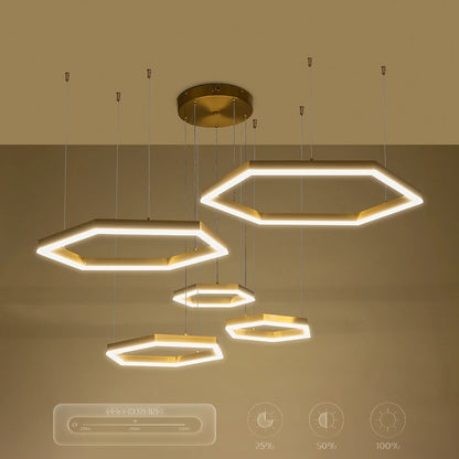 LEXAGON KLV-101-0180 Κρεμαστό Φωτιστικό Οροφής LED 120W 12000lm 200° AC 220-240V IP20 Ρυθμιζόμενο Λευκό CCT με Χειριστήριο από 2700K έως 6000K Dimmable - Lumileds SMD Chip - Χρυσό Πλατίνα - Μ110 x Π90 x Υ110