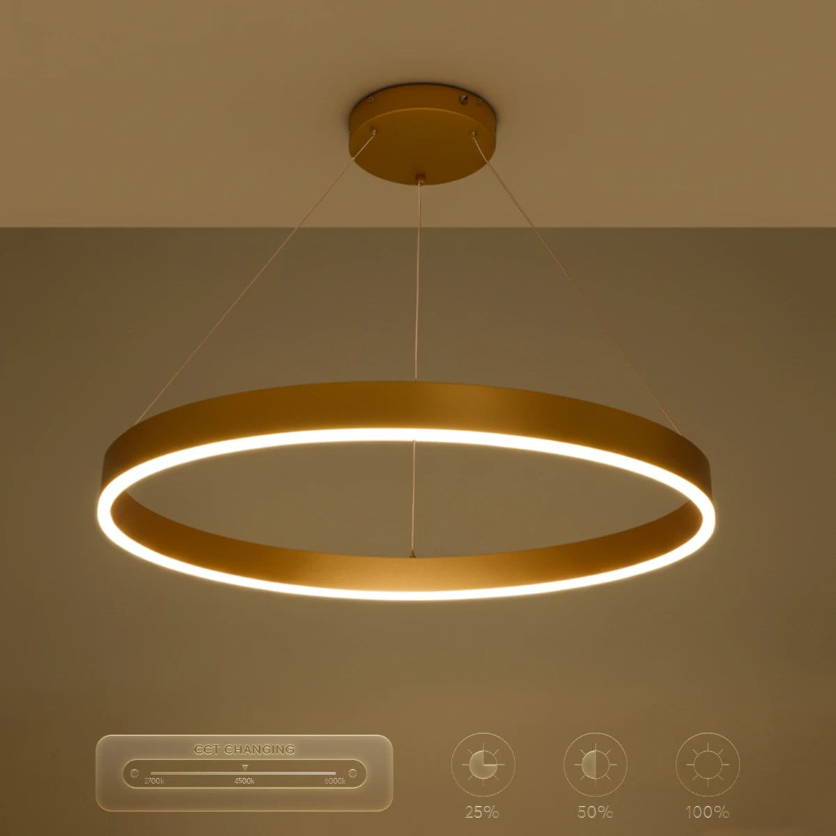 VENOM KLV-101-0192 Κρεμαστό Φωτιστικό Οροφής LED 67W 6700lm 120° AC 220-240V IP20 Ρυθμιζόμενο Λευκό CCT με Χειριστήριο από 2700K έως 6000K Dimmable - Lumileds SMD Chip - Χρυσό Πλατίνα - Μ80 x Π80 x Υ6.5