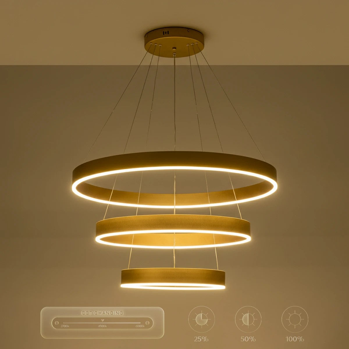 VENOM KLV-101-0201 Κρεμαστό Φωτιστικό Οροφής LED 120W 12000lm 120° AC 220-240V IP20 Ρυθμιζόμενο Λευκό CCT με Χειριστήριο από 2700K έως 6000K Dimmable - Lumileds SMD Chip - Χρυσό Πλατίνα - Μ80 x Π80 x Υ80