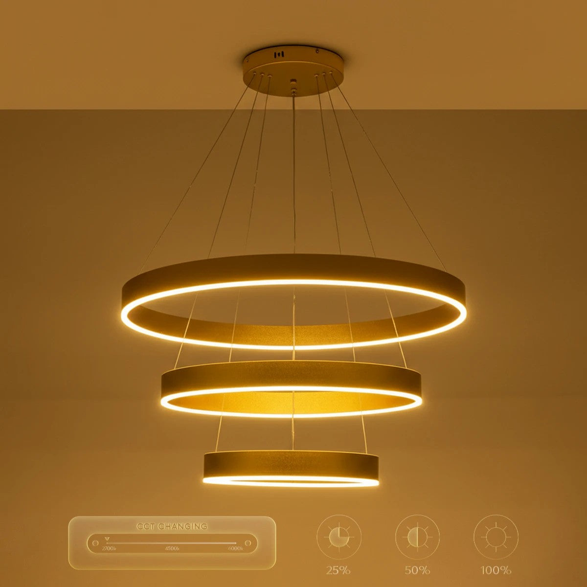 VENOM KLV-101-0201-V2 Κρεμαστό Φωτιστικό Οροφής LED 120W 12000lm 120° AC 220-240V IP20 Ρυθμιζόμενο Λευκό CCT με Χειριστήριο από 2700K έως 6000K Dimmable - Lumileds SMD Chip - Χρυσό Πλατίνα - Μ80 x Π80 x Υ80