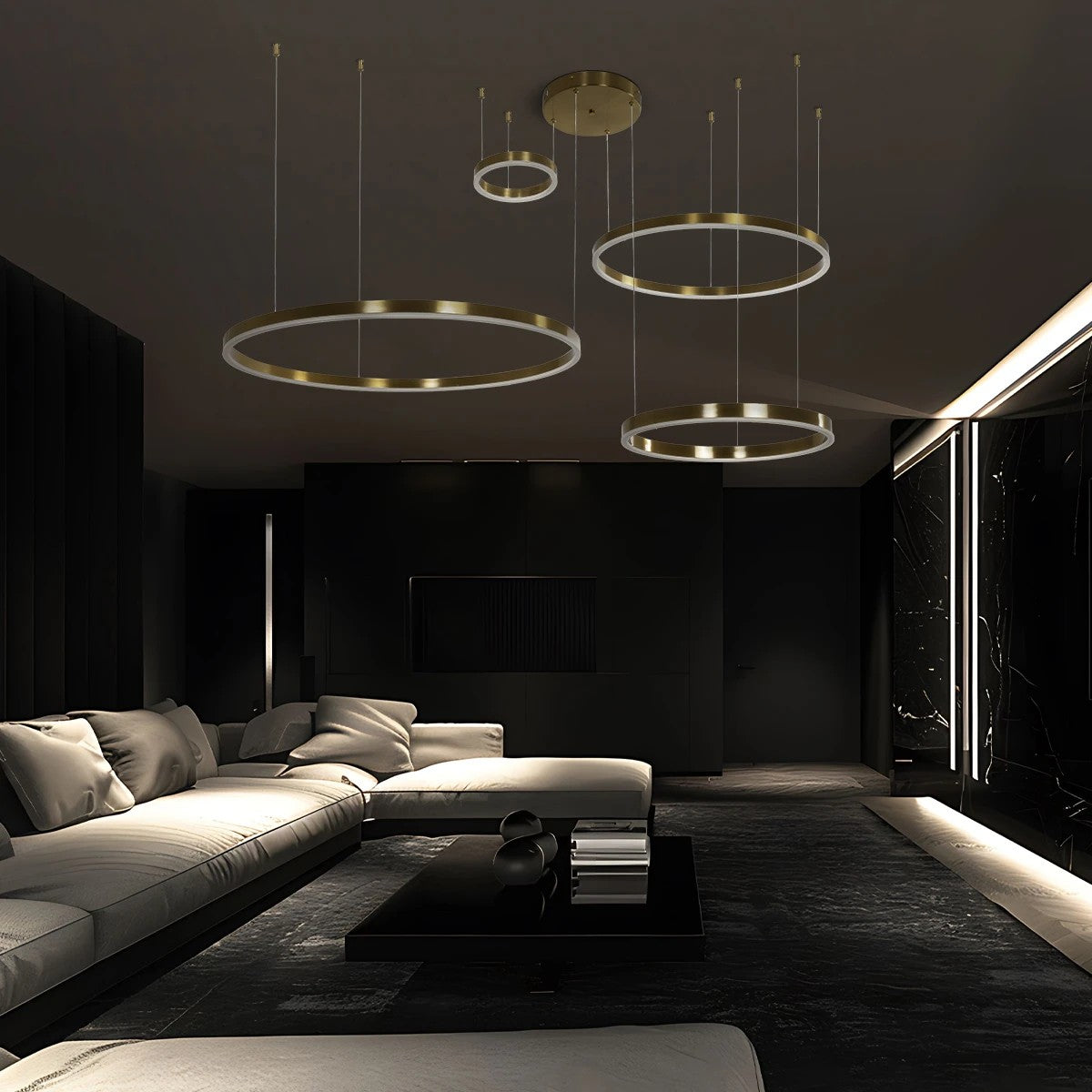 kelvo® VENOM KLV-101-0204 Κρεμαστό Φωτιστικό Οροφής LED 150W 15000lm 120° AC 220-240V IP20 Ρυθμιζόμενο Λευκό CCT με Χειριστήριο από 2700K έως 6000K Dimmable - Lumileds SMD Chip - Χρυσό Πλατίνα - Μ150 x Π90 x Υ60