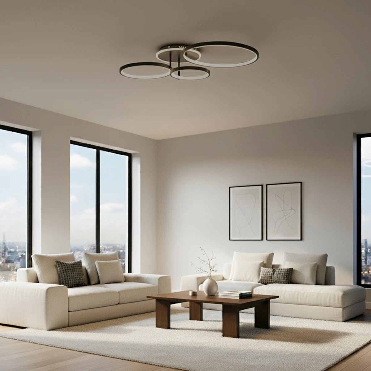 NEMESIS KLV-101-0205 Φωτιστικό Οροφής LED 98W 9800lm 360° AC 220-240V IP20 Ρυθμιζόμενο Λευκό CCT με Χειριστήριο από 2700K έως 6000K Dimmable - Lumileds SMD Chip - Μαύρο Ματ - Μ89 x Π60 x Υ19