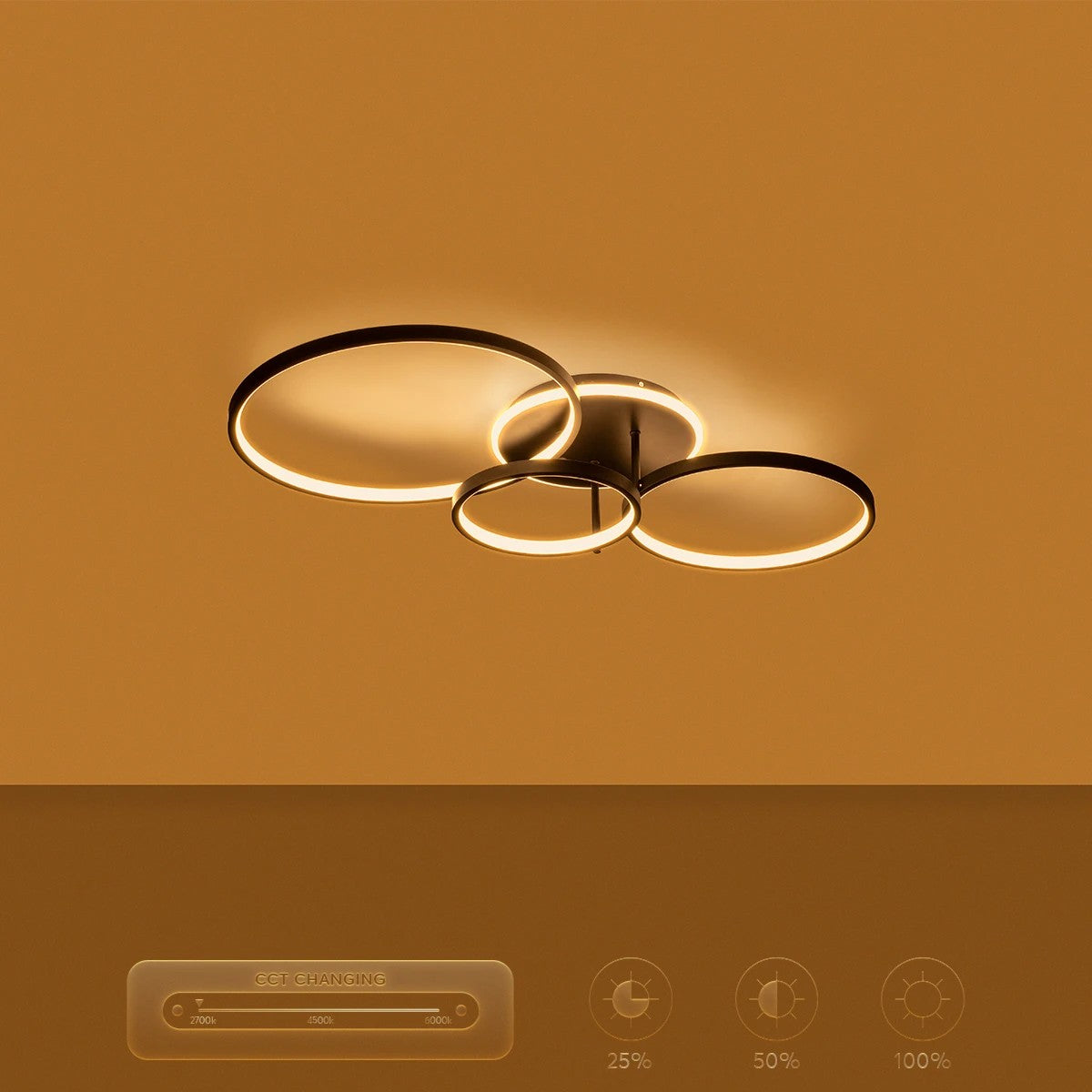 NEMESIS KLV-101-0205 Φωτιστικό Οροφής LED 98W 9800lm 360° AC 220-240V IP20 Ρυθμιζόμενο Λευκό CCT με Χειριστήριο από 2700K έως 6000K Dimmable - Lumileds SMD Chip - Μαύρο Ματ - Μ89 x Π60 x Υ19