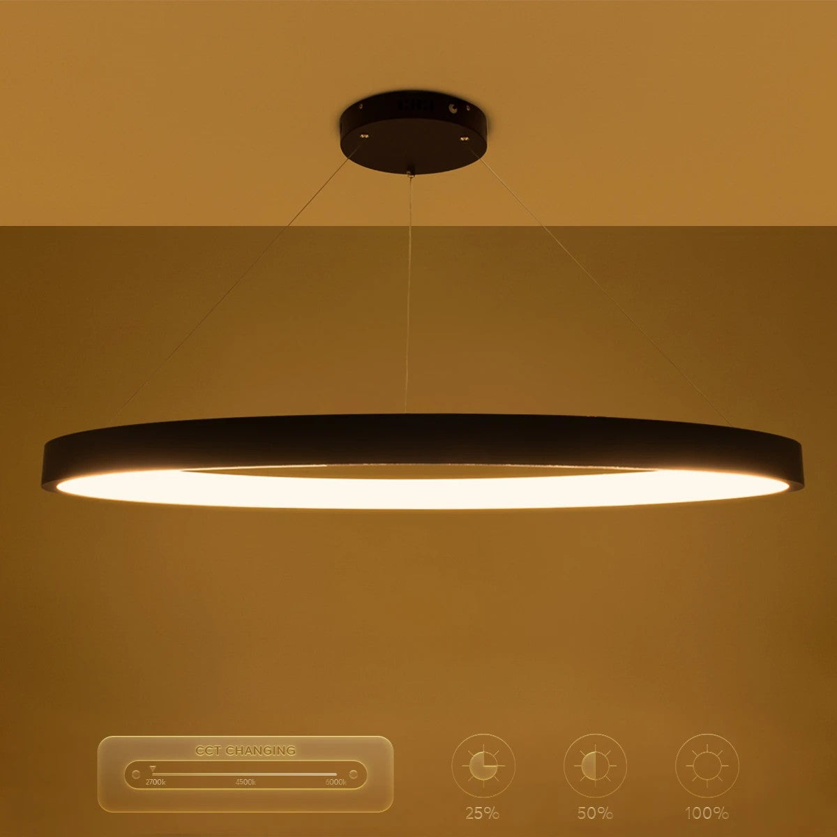 NEMESIS KLV-101-0211 Κρεμαστό Φωτιστικό Οροφής LED 67W 6700lm 180° AC 220-240V IP20 Ρυθμιζόμενο Λευκό CCT με Χειριστήριο από 2700K έως 6000K Dimmable - Lumileds SMD Chip - Μαύρο Ματ - Μ80 x Π80 x Υ4