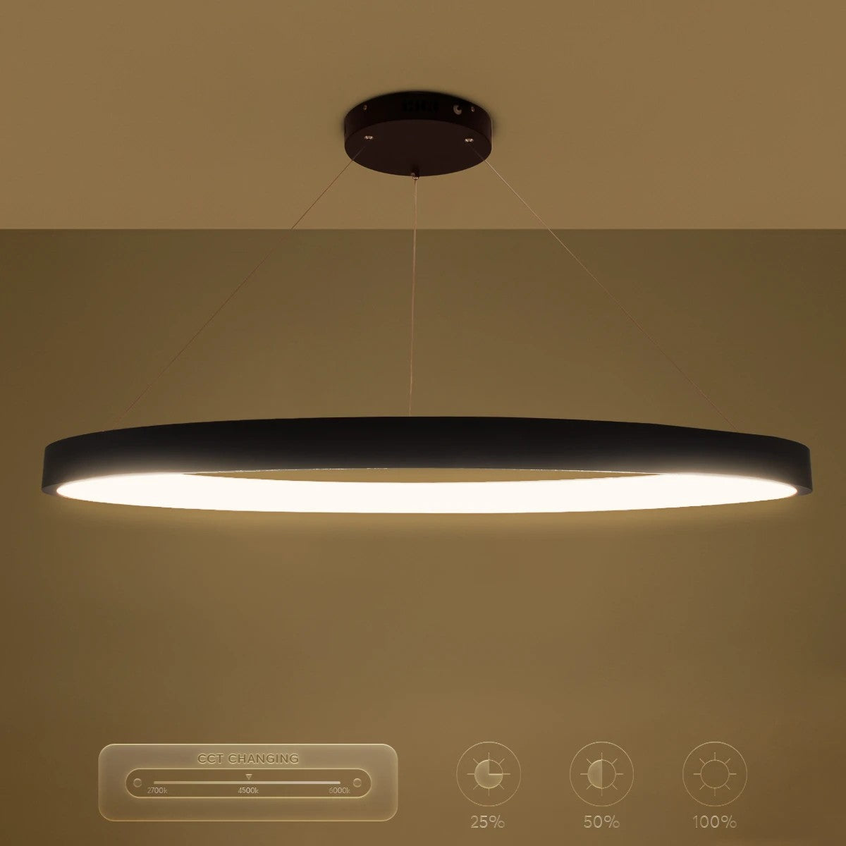 NEMESIS KLV-101-0211 Κρεμαστό Φωτιστικό Οροφής LED 67W 6700lm 180° AC 220-240V IP20 Ρυθμιζόμενο Λευκό CCT με Χειριστήριο από 2700K έως 6000K Dimmable - Lumileds SMD Chip - Μαύρο Ματ - Μ80 x Π80 x Υ4
