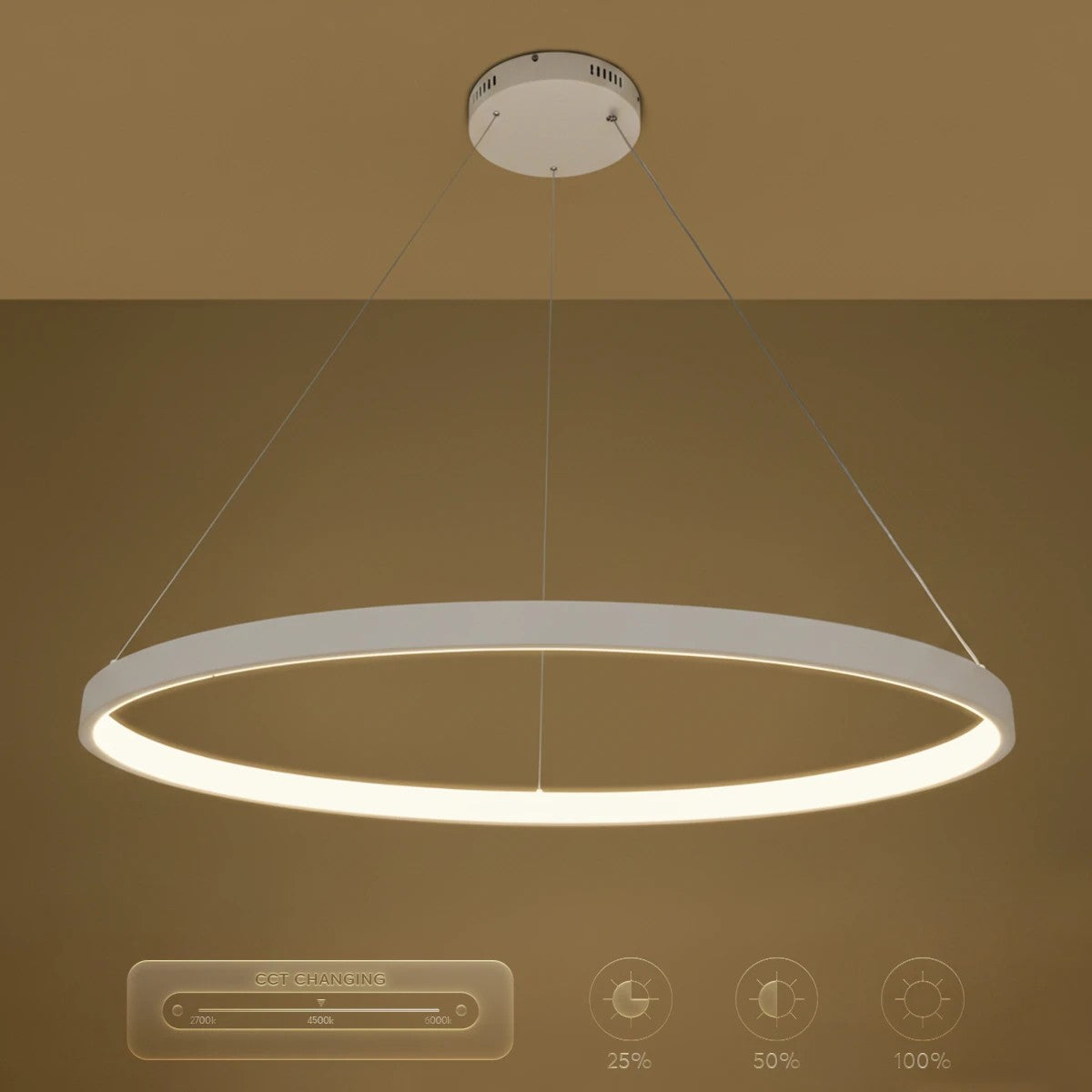 NEMESIS KLV-101-0215 Κρεμαστό Φωτιστικό Οροφής LED 75W 7500lm 180° AC 220-240V IP20 Ρυθμιζόμενο Λευκό CCT με Χειριστήριο από 2700K έως 6000K Dimmable - Lumileds SMD Chip - Λευκό Ματ - Μ100 x Π100 x Υ4