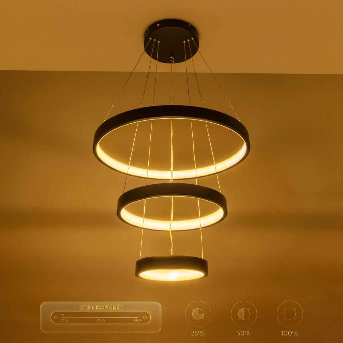 NEMESIS KLV-101-0217-V2 Κρεμαστό Φωτιστικό Οροφής LED 100W 10000lm 180° AC 220-240V IP20 Ρυθμιζόμενο Λευκό CCT με Χειριστήριο από 2700K έως 6000K Dimmable - Lumileds SMD Chip - Μαύρο Ματ - Μ60 x Π60 x Υ60