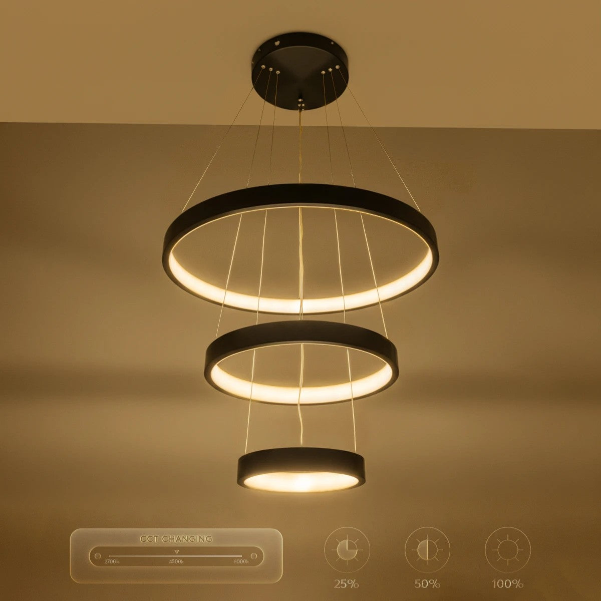 NEMESIS KLV-101-0217-V2 Κρεμαστό Φωτιστικό Οροφής LED 100W 10000lm 180° AC 220-240V IP20 Ρυθμιζόμενο Λευκό CCT με Χειριστήριο από 2700K έως 6000K Dimmable - Lumileds SMD Chip - Μαύρο Ματ - Μ60 x Π60 x Υ60