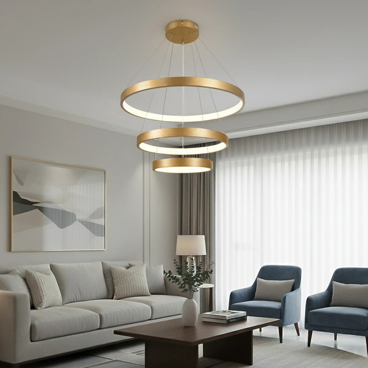 NEMESIS KLV-101-0219 Κρεμαστό Φωτιστικό Οροφής LED 100W 10000lm 180° AC 220-240V IP20 Ρυθμιζόμενο Λευκό CCT με Χειριστήριο από 2700K έως 6000K Dimmable - Lumileds SMD Chip - Χρυσό Πλατίνα - Μ60 x Π60 x Υ60