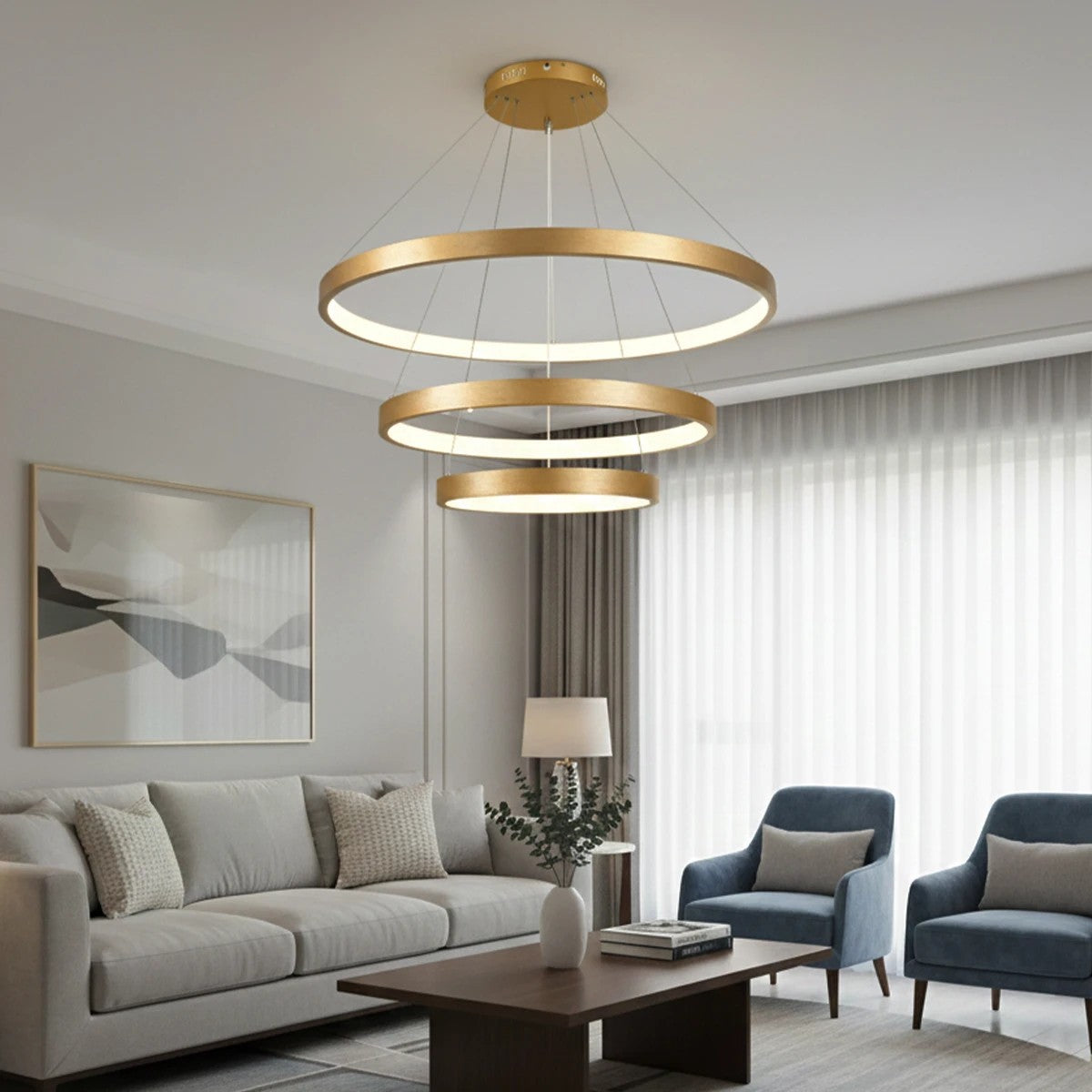 NEMESIS KLV-101-0222 Κρεμαστό Φωτιστικό Οροφής LED 120W 12000lm 180° AC 220-240V IP20 Ρυθμιζόμενο Λευκό CCT με Χειριστήριο από 2700K έως 6000K Dimmable - Lumileds SMD Chip - Χρυσό Πλατίνα - Μ80 x Π80 x Υ80