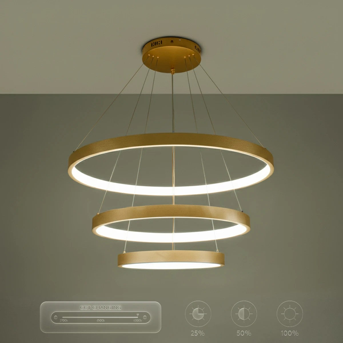 NEMESIS KLV-101-0222 Κρεμαστό Φωτιστικό Οροφής LED 120W 12000lm 180° AC 220-240V IP20 Ρυθμιζόμενο Λευκό CCT με Χειριστήριο από 2700K έως 6000K Dimmable - Lumileds SMD Chip - Χρυσό Πλατίνα - Μ80 x Π80 x Υ80