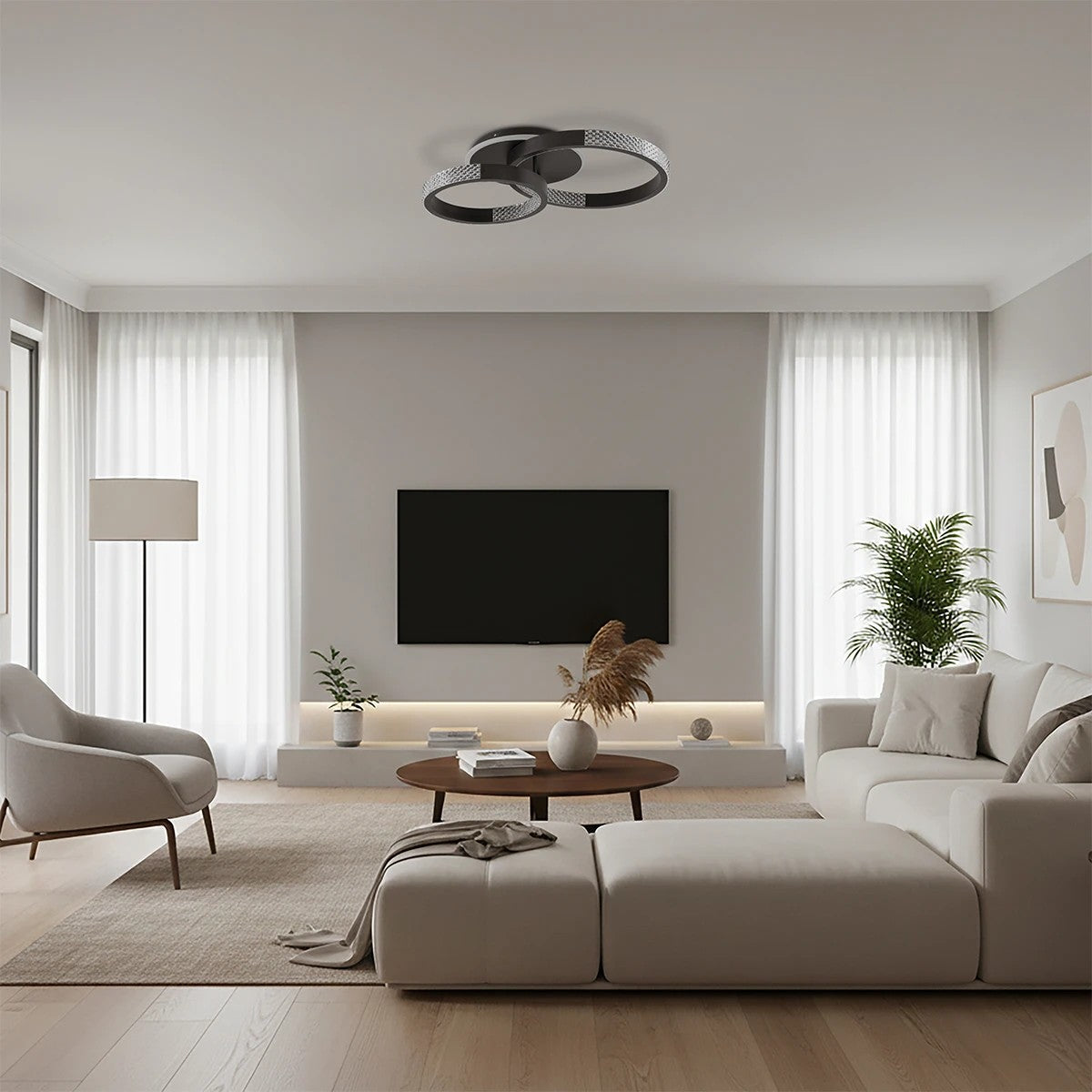 DIAMOND KLV-101-0223 Φωτιστικό Οροφής LED 67W 6700lm 360° AC 220-240V IP20 Ρυθμιζόμενο Λευκό CCT με Χειριστήριο από 2700K έως 6000K Dimmable - Lumileds SMD Chip - Μαύρο Ματ - Μ60 x Π40 x Υ14