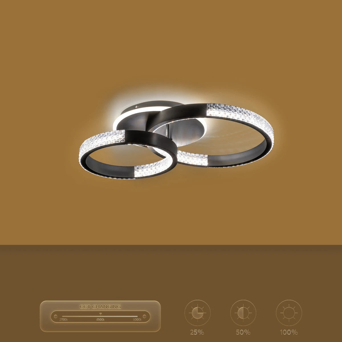 DIAMOND KLV-101-0223 Φωτιστικό Οροφής LED 67W 6700lm 360° AC 220-240V IP20 Ρυθμιζόμενο Λευκό CCT με Χειριστήριο από 2700K έως 6000K Dimmable - Lumileds SMD Chip - Μαύρο Ματ - Μ60 x Π40 x Υ14